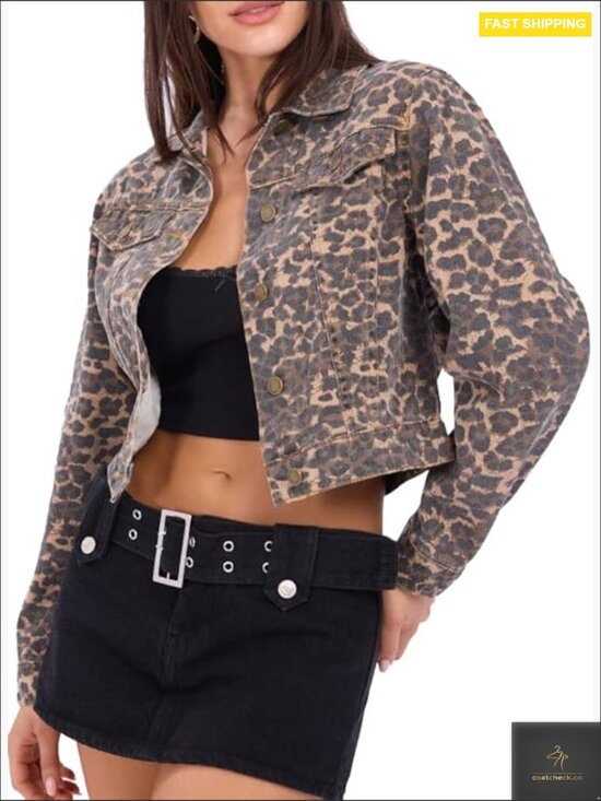 Jackets & Blazers - Retro Animal Print Cropped Jacket Lightweight Button Front Casual Chic